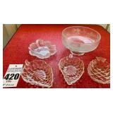 Glass Serving Bowl and Small Serving Trays