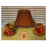 Pair of Clip-on Mini Floral Cone Shades and a Beaded Victorian Fabric Shade