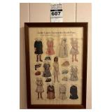 Framed 'Lettie Lane's Around-the World Party' Antique Paper Doll Sheet by Shelia Young