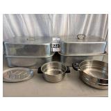 Mirro Aluminum Large Covered Roaster Pans (2) and Other Aluminum Cookware