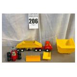 VTG Tonka Bottom Dump Gravel Truck and Trailer plus HEINZ Tomato Ketchup Wooden Car