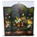 VTG Hand-Painted Three Panel Folding Screen