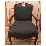 Cherry Finished Wood with an Emerald Green Pattern Armchair