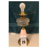 Embossed Pattern Glass Lamp with a Pink Pedestal Base