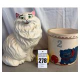 MCM Life Size Ceramic Persian Cat and Decorative 2 Gallon Crock