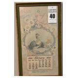 Framed VTG February 1899 Coca-Cola Reproduction Calendar