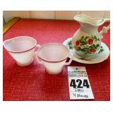 Hazel Atlas Mondertone Creamer and Sugar, Mini Pitcher