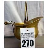 Antique Brass Ash Bucket with Lion Heads and a Porcelain Handle