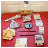 Feminine Items including Fan, Mirror and Small Bags