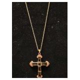 14K Gold And Gemstone Cross Necklace
