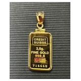 Credit Suisse 2.5-g Fine Gold Bar Pendant