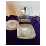 5 Square Vintage Glass Plates and Clear Plastic Plates
