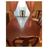 Dining Table 65x43.5” with 2 -15” Leaves and 6 Chairs