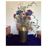 14” Tall Brass Vase with Silk Arrangement
