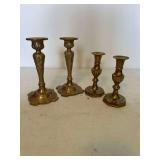 2 Pair Brass Candlesticks