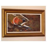 Framed fly fishing art, 25 x 15 1/2