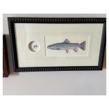 Framed fly fishing art, 17 1/2 x 10