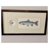 Framed to fly fishing art, 17” x 10”