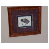 Framed fly fishing art, 10 1/2” x 11 1/2”