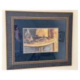 Framed fly fishing art, 20 x 17