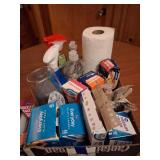Box of Cleaning Supplies and Storage Bags