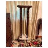 10.75”x10.75”x40”T Vintage Wood and Marble Plant Stand (Bottom Shelf Corner Broken - see picture)