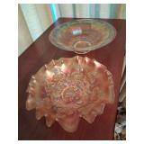 Fenton Merigold Carnival Glass Bowl and Imperial Iridescent Bowl
