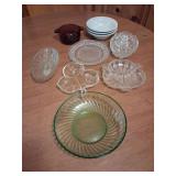 Assorted Relish Trays, Green Depression Glass Bowland more