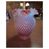 Vintage Fenton 3854 Cranberry Opalescent Hobnail Double Crimped Vase