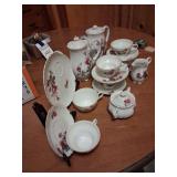 Vintage Moss Rose Porcelain Tea and Coffee Service Set
