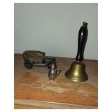Cast Aluminum Car Bank with Change, Brass Bell and Brass Salt Shaker