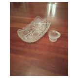 12" Cut Glass Dish and Top Hat Pressed Glass “Button And Daisy”