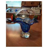 Murano Blown Glass Cobalt Blue Basket