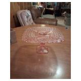 LE Smith 11" Pink Depression Glass Footed Cake Plate