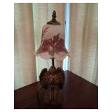 Cherub Angel Table Lamp with Hand-Painted Floral Frosted Glass Shade