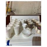 9 Vintage Footed Milk Glass Tumblers, 9 Footed Mugs and Miscellaneous Milk Glass Items
