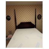 Queen Mahogany 4 Poster Rice Bed - Modified to Insert Adjustable Mattress - Some Damage to Headboard