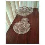 Vintage Imperial Glass NuCut Pressed Glass Bowl and Compote “Starburst Diamond Pattern”
