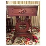 19”Wx15”Dx26”H Vintage Italian Victorian-Style Mahogany Lyre-Harp Side Table