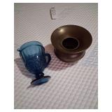 Brass Spitoon and Vintage Blue Pitcher