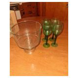 Green Wine Glasses and Footed Compote