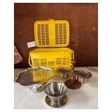 Basket with Wood and Metal Serving Dishes