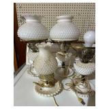 4 Hobnail Milk Glass Lamps