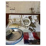 Miscellaneous Plates, Picture Stands, Brass Sconce, Flag