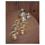 Vintage German Bavaria 24-carat Gold-Plated Porcelain Tea Set featuring "Courting Couple"