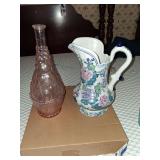 Painted Pitcher and Pink Vase
