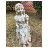 Cement Girl on Bench - Painted Silver