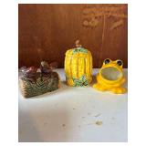 Ceramic Frog, Birds on Branch and Covered Pumpkin Dish