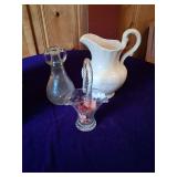 Pitcher, Bottle, Glass Basket with Handle