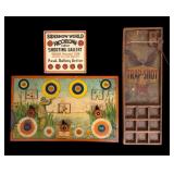 Tin Litho Shooting Gallery, Sign, & Trap-Shot Game